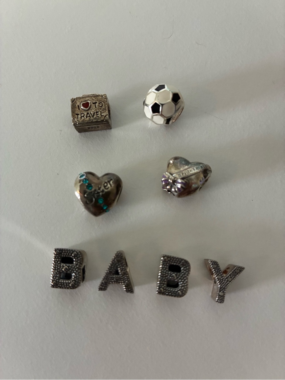 Pandora Sterling Silver Kids Charm Set - Baby, Soccer, Sister and Bridesmaid